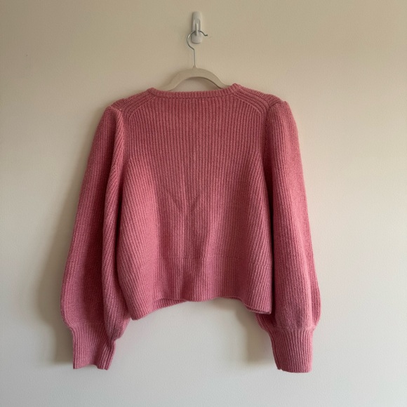 J. Crew | Wool Alpaca Baby Pink Puff Sleeve Cardigan Sweater ~ Large - Picture 11 of 11